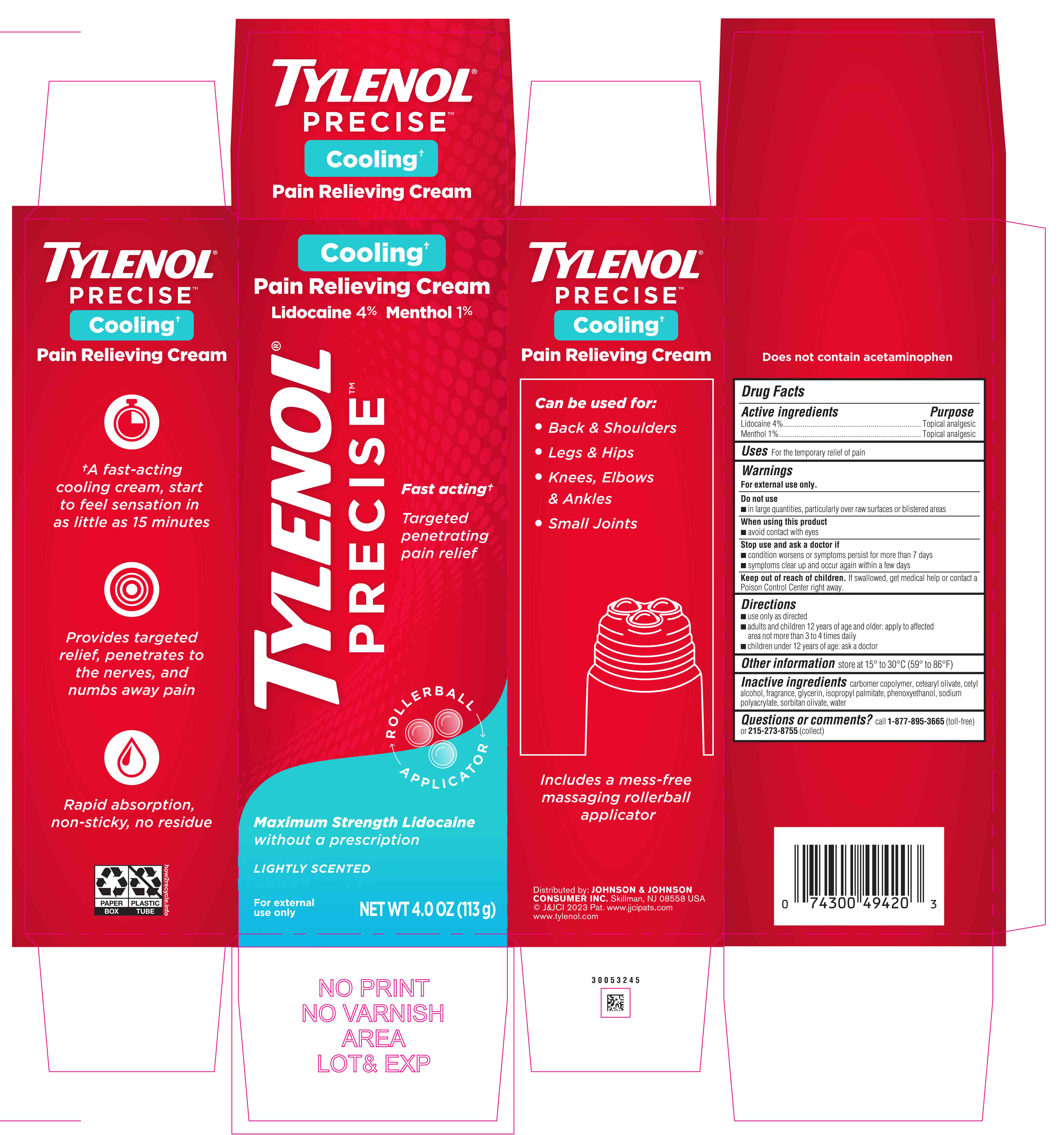 Tylenol Precise Cooling Pain Relief Cream, 4 oz