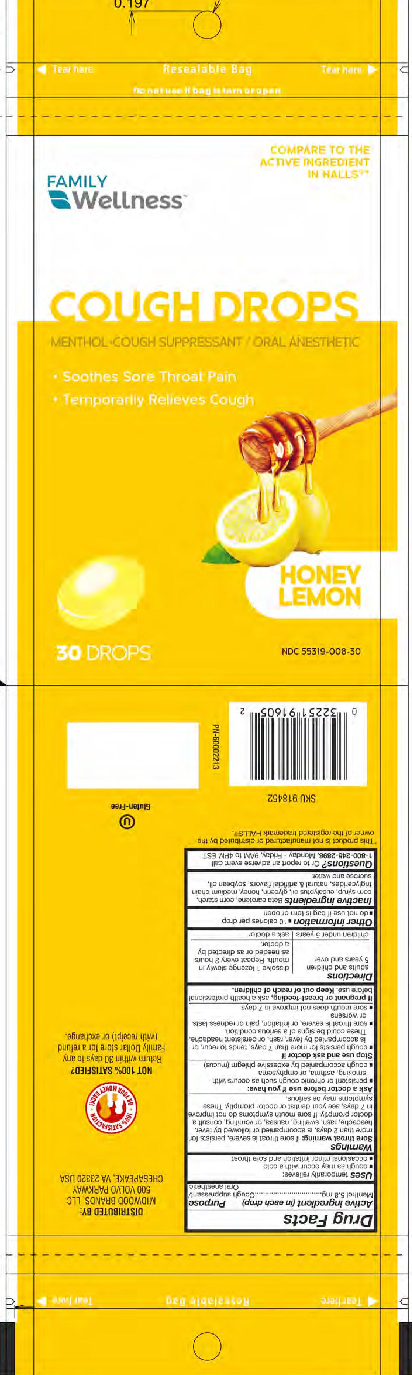 Family Wellness Honey Lemon 30ct Cough Drops