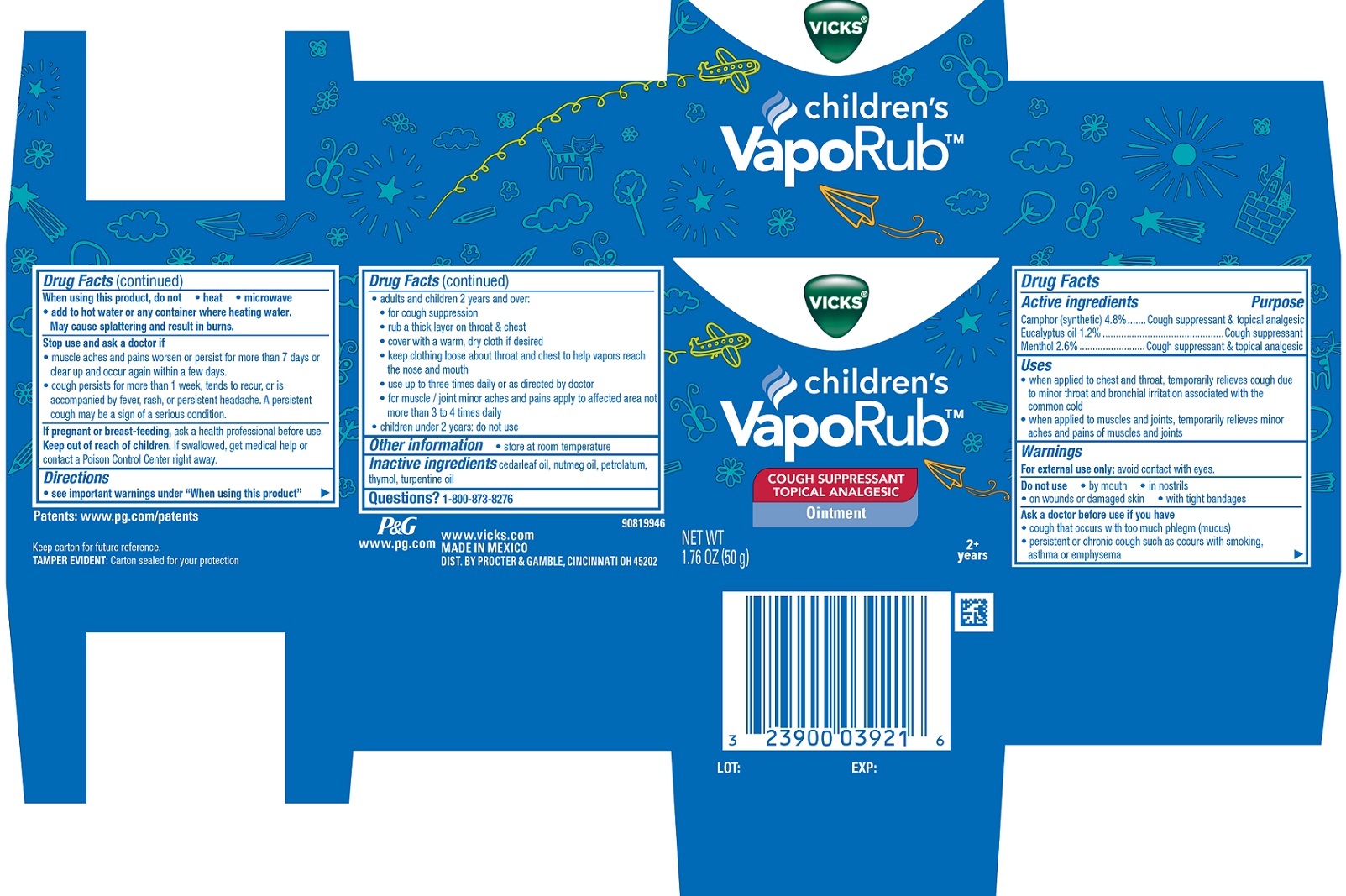 Children's VapoRub, Ointment, Cough Suppressant, 2+ Years, 1.76 oz (50 g)