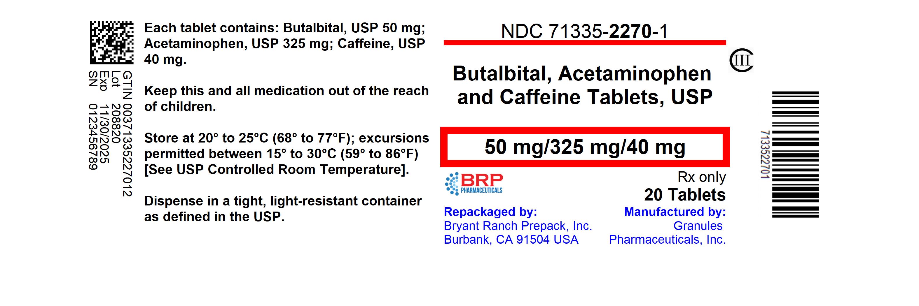 Butalbital, Acetaminophen and Caffeine Tablets, USP 50 mg/325 mg/40 mg