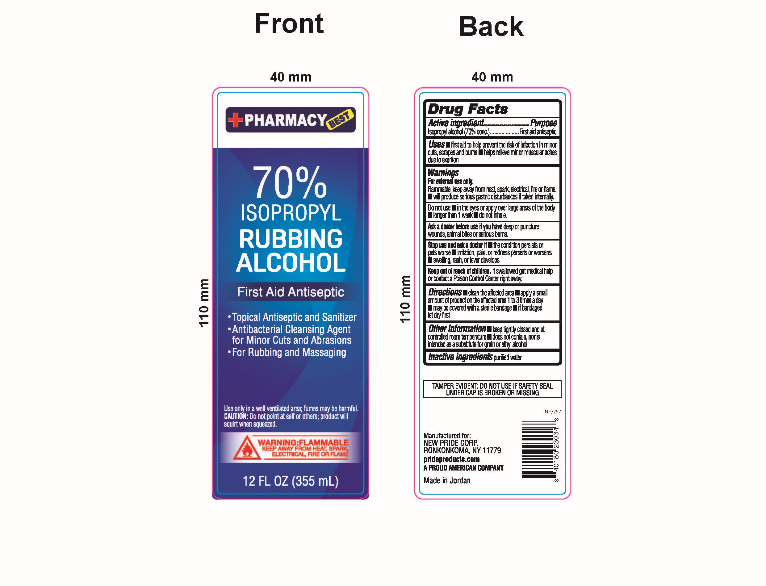 Pride Products Corp. 70% Isopropyl Rubbing Alcohol - First Aid Antiseptic