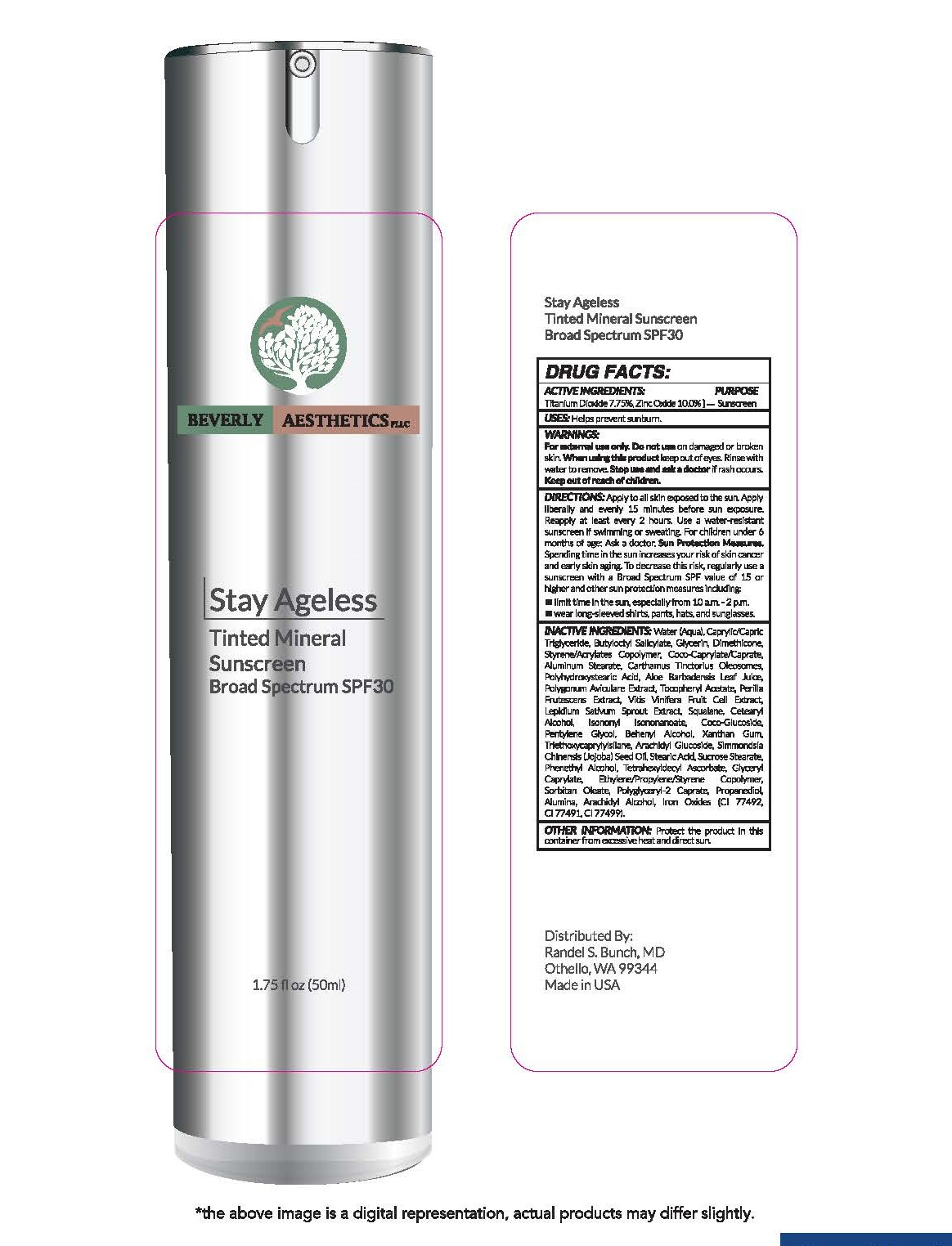 Beverly Aesthetics Stay Ageless Tinted Mineral Sunscreen Broad Spectrum SPF 30 1.75 fl oz (50ml)