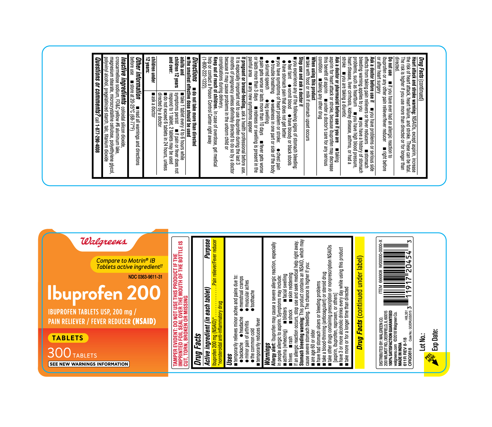 Ibuprofen200mg-walgreens-300ct-Bottle label