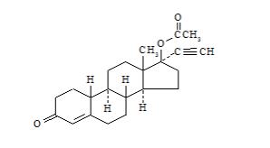 The chemical name of norethindrone acetate is [19-Norpregn-4-en-20-yn-3-one, 17-(acetyloxy)-, (17)-]. The empirical formula of norethindrone acetate is C22H28O3 and the structural formula is: