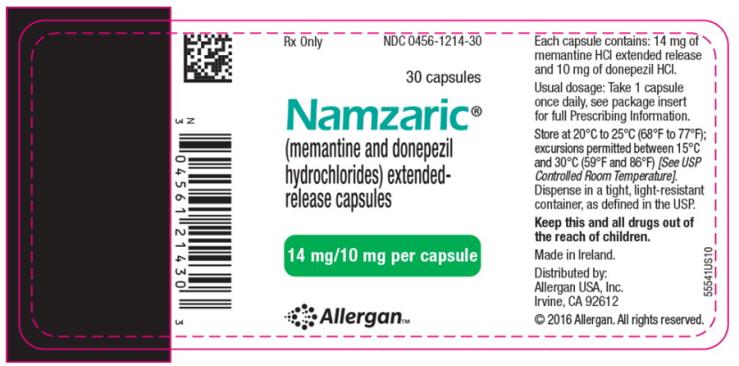 NDC 0456-1214-30 
Rx only
30 capsules 
Namzaric®
(memantine and donepezil 
hydrochlorides) extended-
release capsules 
14 mg/10 mg per capsule
Allergan™
