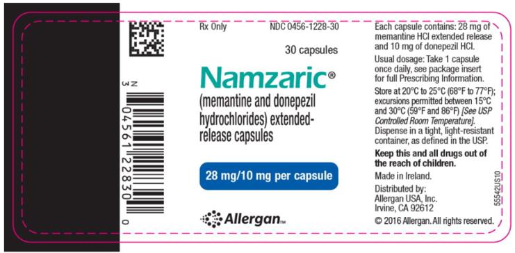 NDC 0456-1228-30 
Rx only
30 capsules 
Namzaric®
(memantine and donepezil 
hydrochlorides) extended-
release capsules 
28 mg/10 mg per capsule
Allergan™
