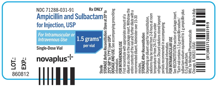 Principal Display Panel – Ampicillin and Sulbactam for Injection, USP 1.5 gram Vial Label