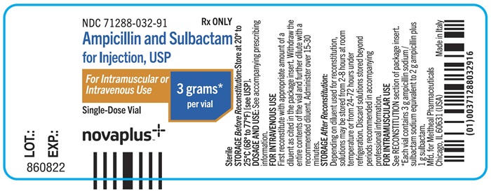 Principal Display Panel – Ampicillin and Sulbactam for Injection, USP 3 gram Vial Label