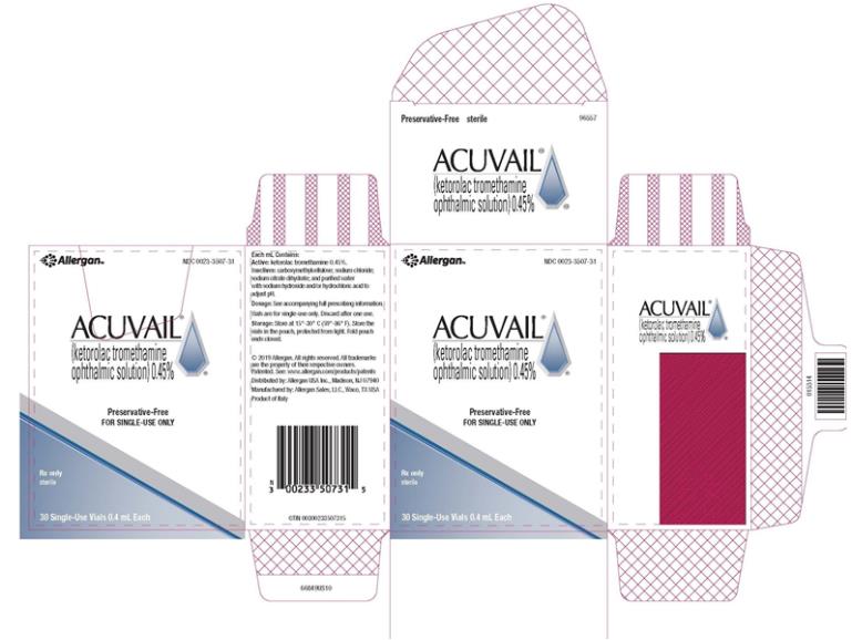 NDC 0023-3507-31
ACUVAIL®
(ketorolac tromethamine
ophthalmic solution)0.45%
Preservative-Free
FOR SINGLE-USE ONLY
Rx Only
sterile
