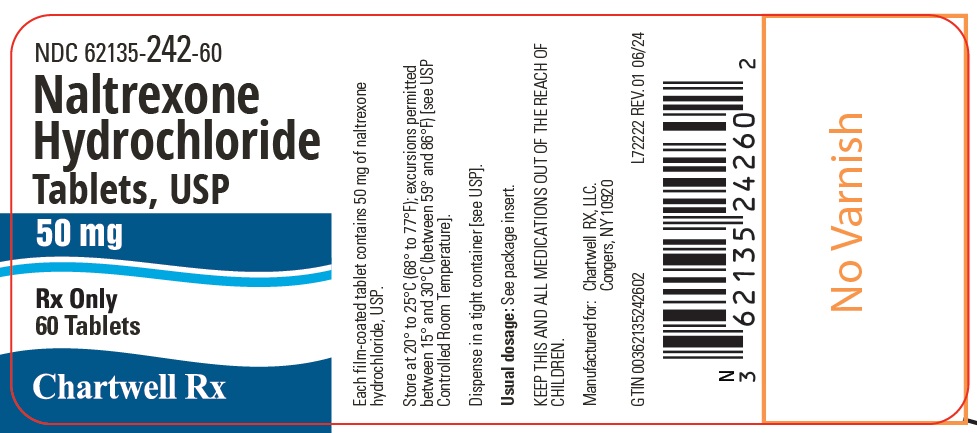 Naltrexone Hydrochloride Tablets, USP 50mg - NDC 62135-242-60 - Bottle of 60 Tablets