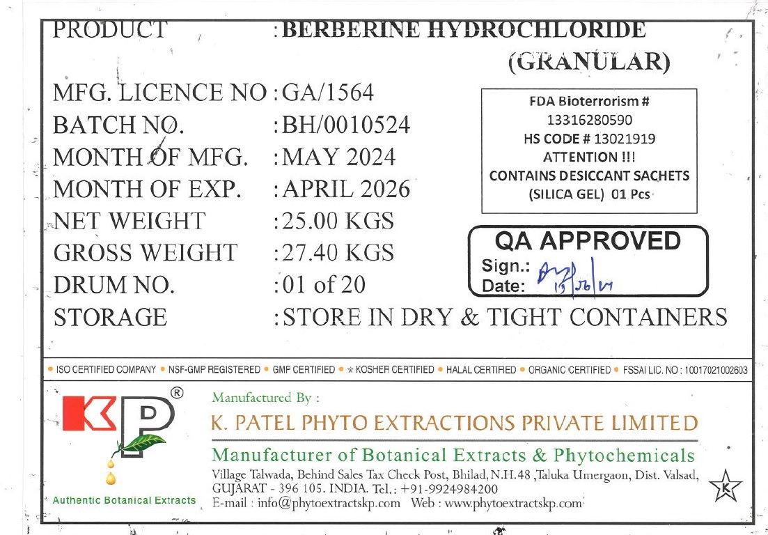 Berberine Hydrochloride (Granular)