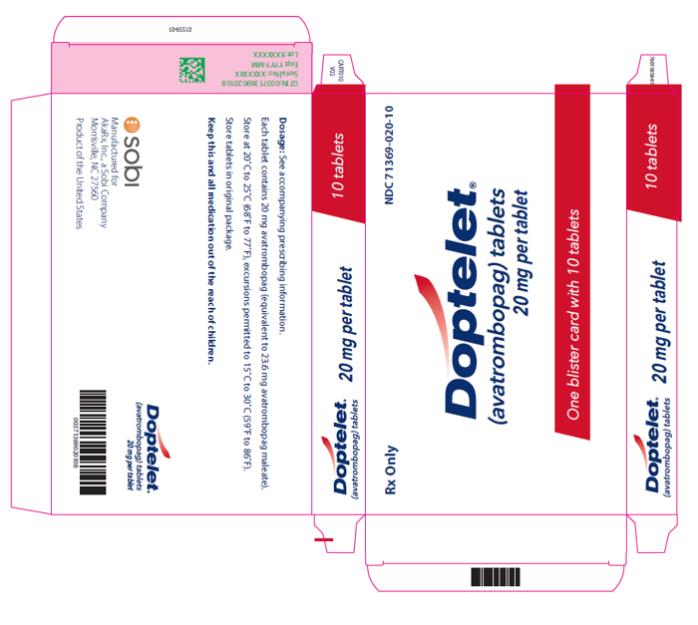 PRINCIPAL DISPLAY PANEL
NDC 71369-020-10
20 mg per tablet
Rx Only
Doptelet
one blister card with 10 tablets
