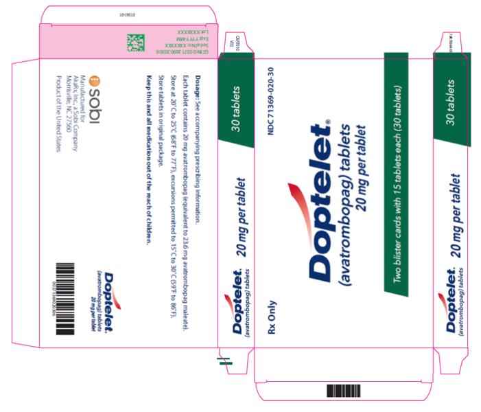 PRINCIPAL DISPLAY PANEL
NDC 71369-020-30
20 mg per tablet
Rx Only
Doptelet
Two blister cards with 15 tablets each (30 tablets)

