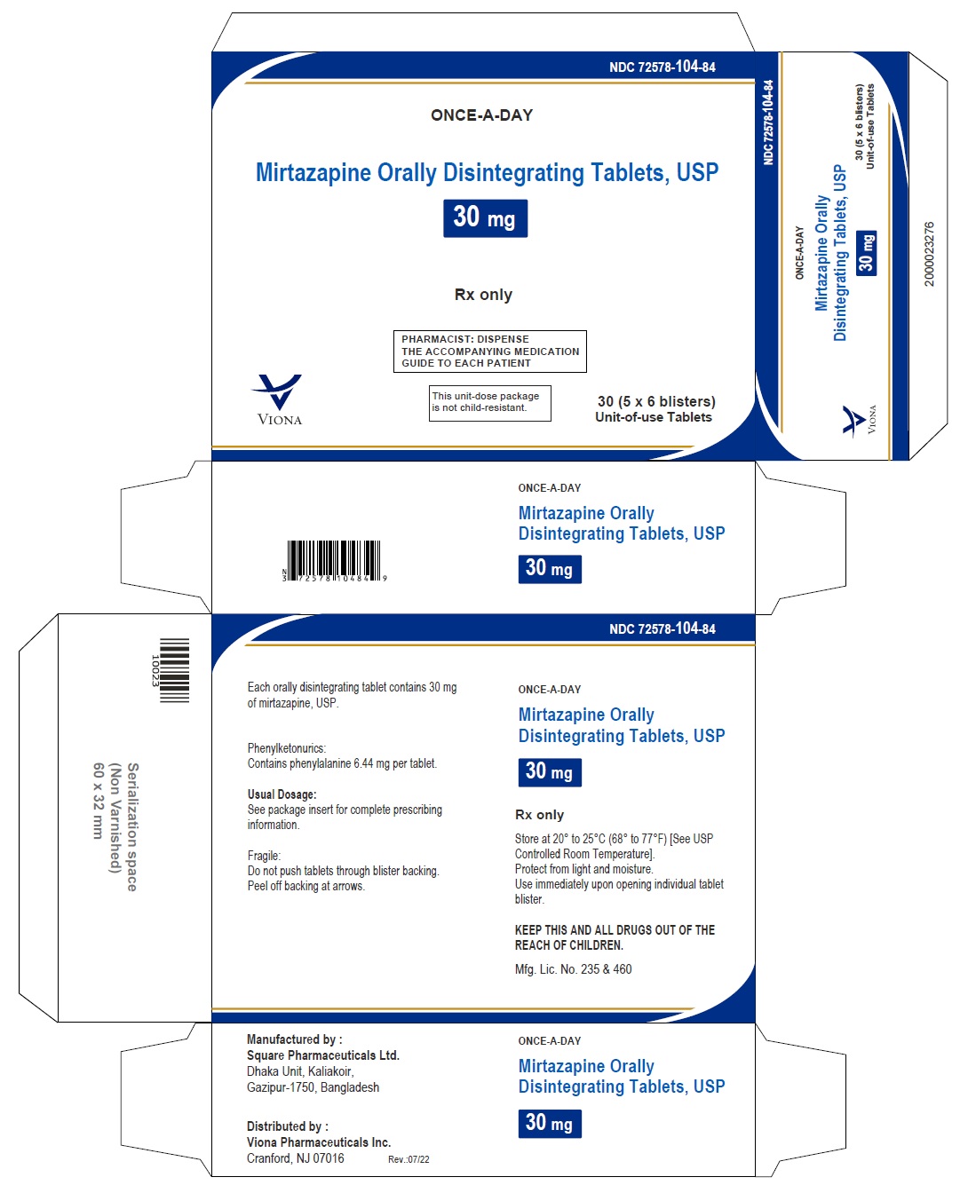 Mirtazapine orally disintegrating tablets USP, 30 mg