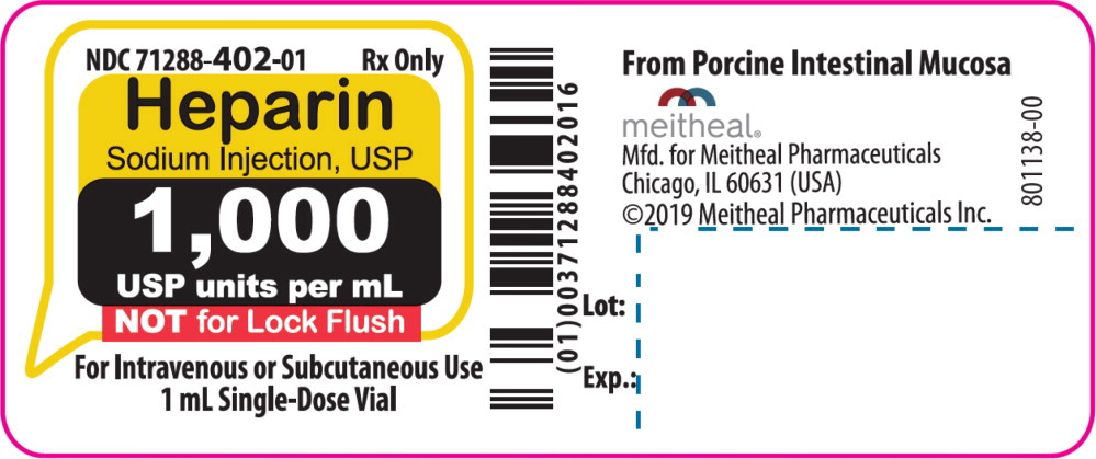 Principal Display Panel – Heparin Sodium Injection, USP 1,000 USP units per mL Vial Label