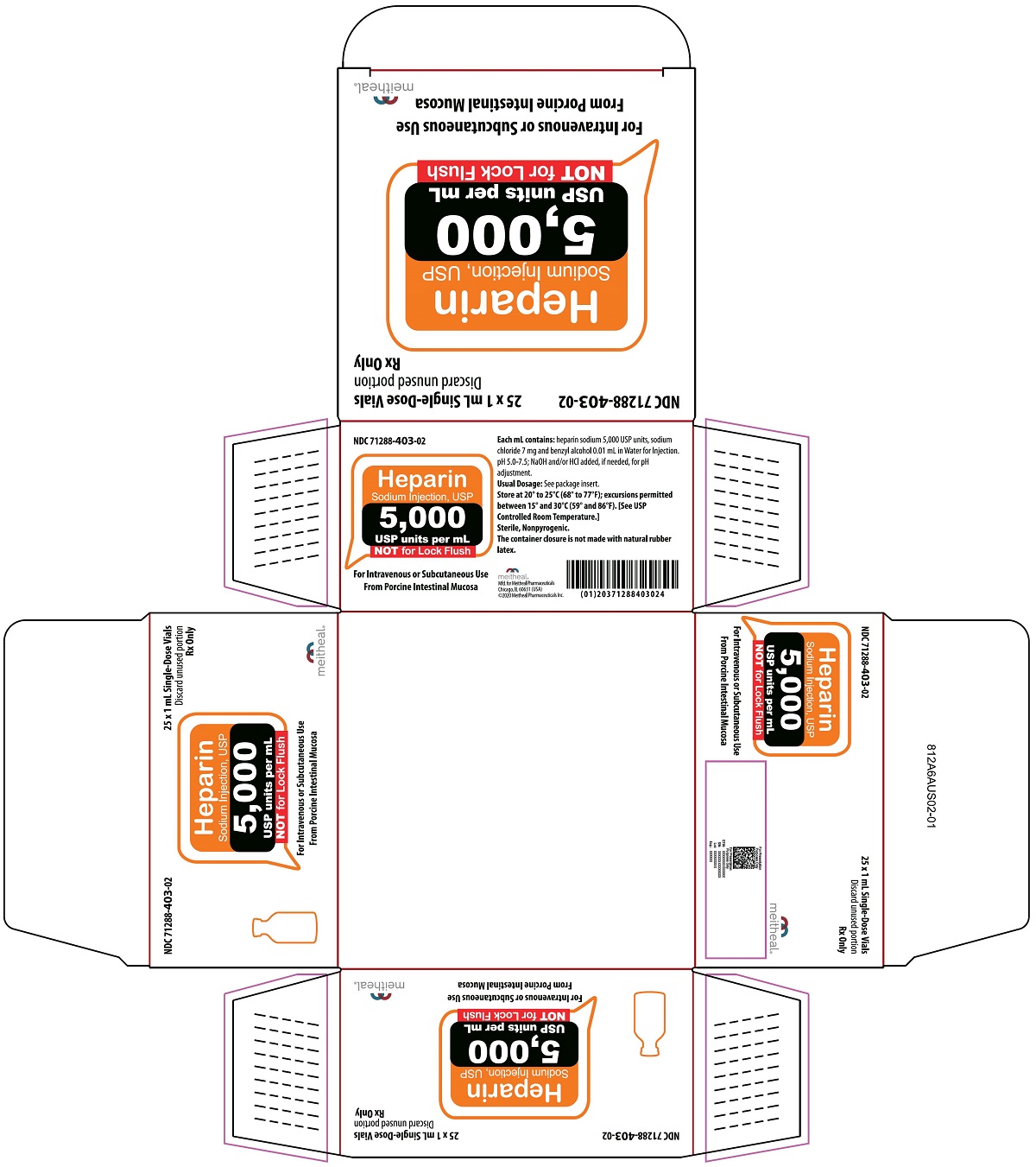 Principal Display Panel – Heparin Sodium Injection, USP 5,000 USP units per mL Carton