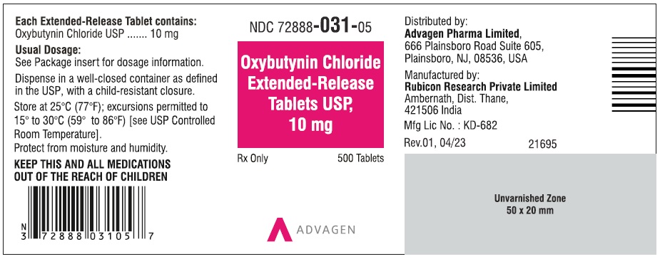 10 mg Tablet Bottle Label - NDC 72888-031-05 - 500 Tablets