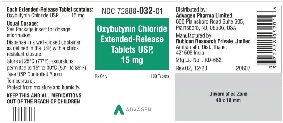 15 mg Tablet Bottle Label - NDC 72888-032-01 - 100 Tablets