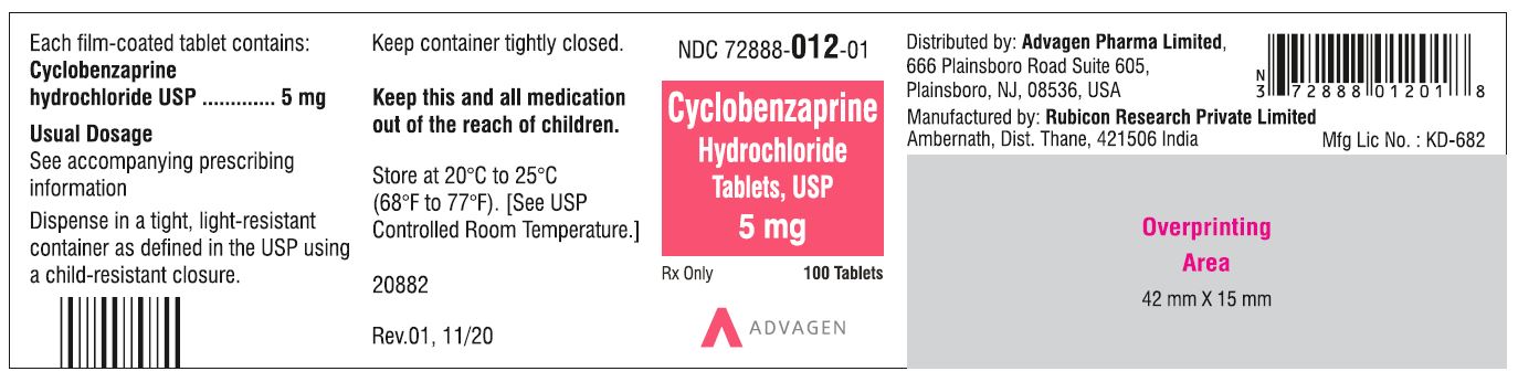 NDC 72888-012-01 bottles of 100 tablets