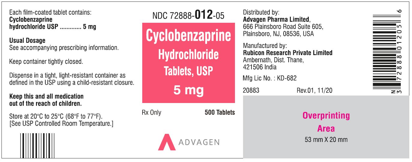 NDC 72888-012-05 bottles of 500 tablets