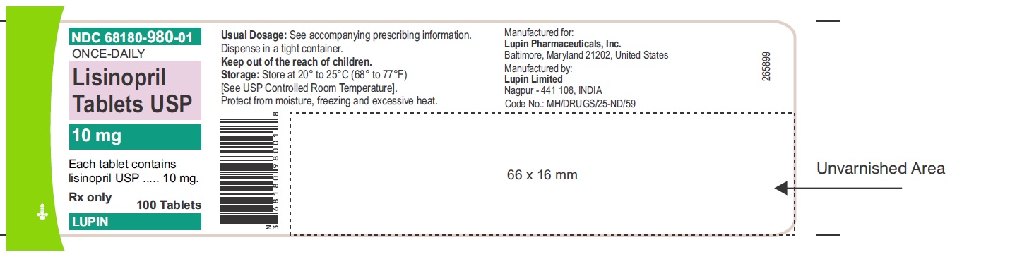 LISINOPRIL TABLETS USP
Rx Only
10 mg
NDC 68180-514-01
100 Tablets