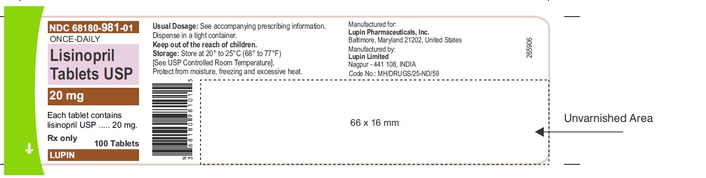 LISINOPRIL TABLETS USP
Rx Only
20 mg
NDC 68180-515-01
100 Tablets