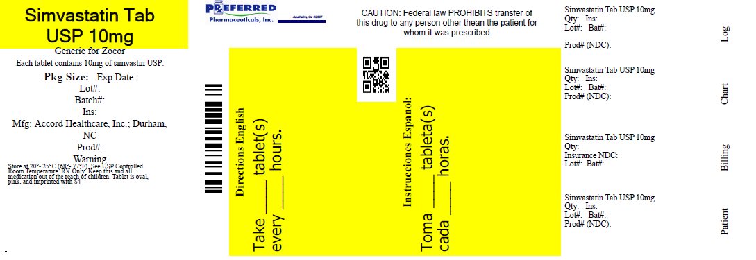 Simvastatin Tab USP 10mg