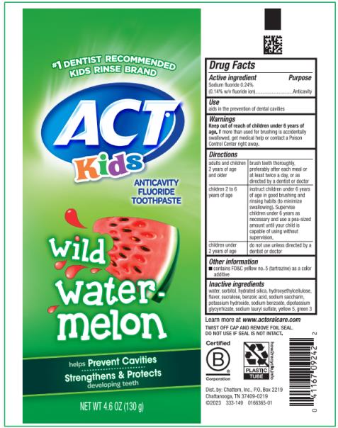 PRINCIPAL DISPLAY PANEL
ACT
Kids
wild
water-
melon
NET WT 4.6 oz (130 g)

