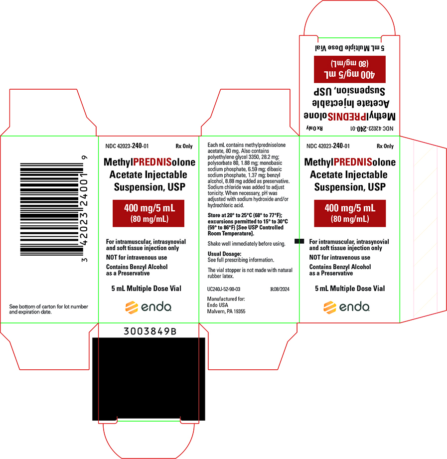 This is an image of Methylprednisolone Acetate Injectable Suspension, USP 400 mg/5 mL (80 mg/mL) Vial Carton.