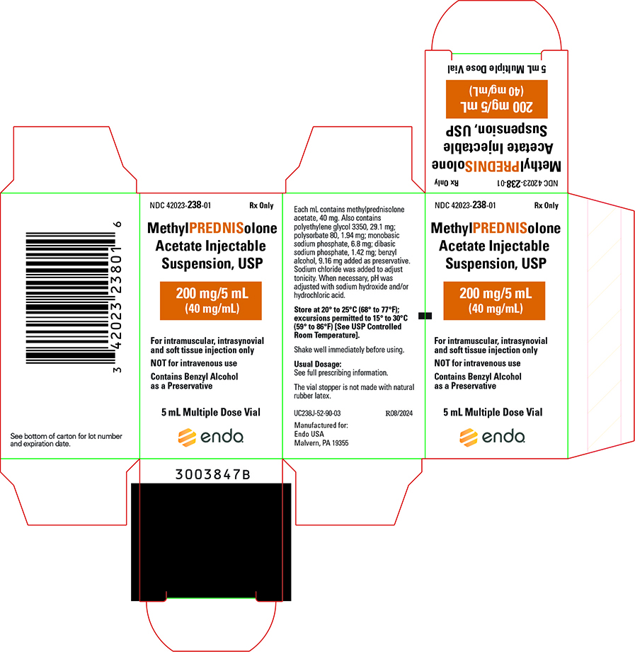 This is an image of Methylprednisolone Acetate Injectable Suspension, USP 200 mg/5 mL (40 mg/mL) Vial Carton.