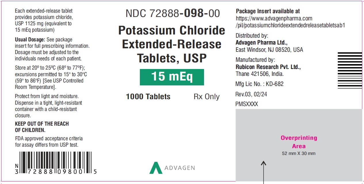 Potassium chloride extended-release tablets, USP 1125mg - NDC 72888-201-00 - 1000s bottle label