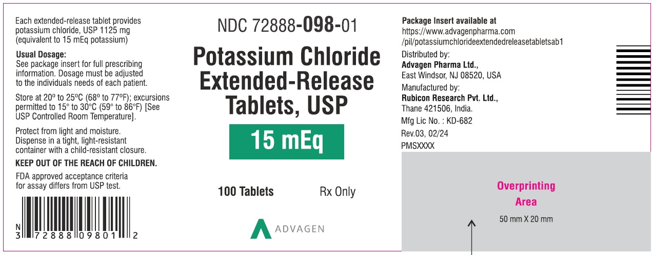 Potassium chloride extended-release tablets, USP 1125mg - NDC 72888-201-01 - 100s bottle label