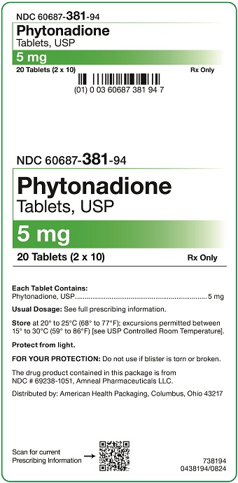 5 mg Phytonadione Tablets Carton