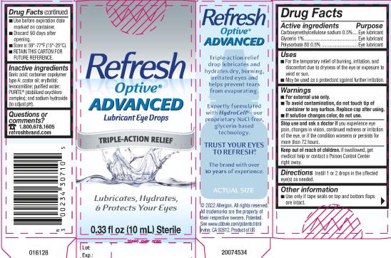 NDC 0023-4307-10
Refresh
Optive®
ADVANCED
Lubricant Eye Drops
TRIPLE-ACTION RELIEF
Lubricates, Hydrates,
& Protects Your Eyes
0.33 fl oz (10 mL) Sterile
