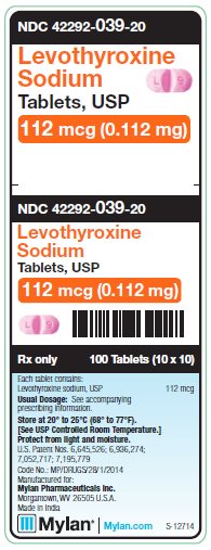 Levothyroxine Sodium 112 mcg (0.112 mg) Tablets Unit Carton Label