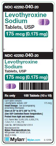 Levothyroxine Sodium 175 mcg (0.175 mg) Tablets Unit Carton Label