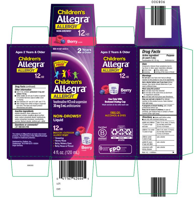 NDC 41167-4244-4
Children’s 
Allegra® 
ALLERGY
fexofenadine HCI 
oral suspension 
12 HR
30 mg/5 ml antihistamine
