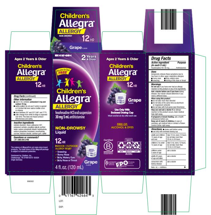 NDC 41167-4246-4
Children’s 
Allegra® 
ALLERGY
fexofenadine HCI 
oral suspension 
12 HR
30 mg/5 ml antihistamine
