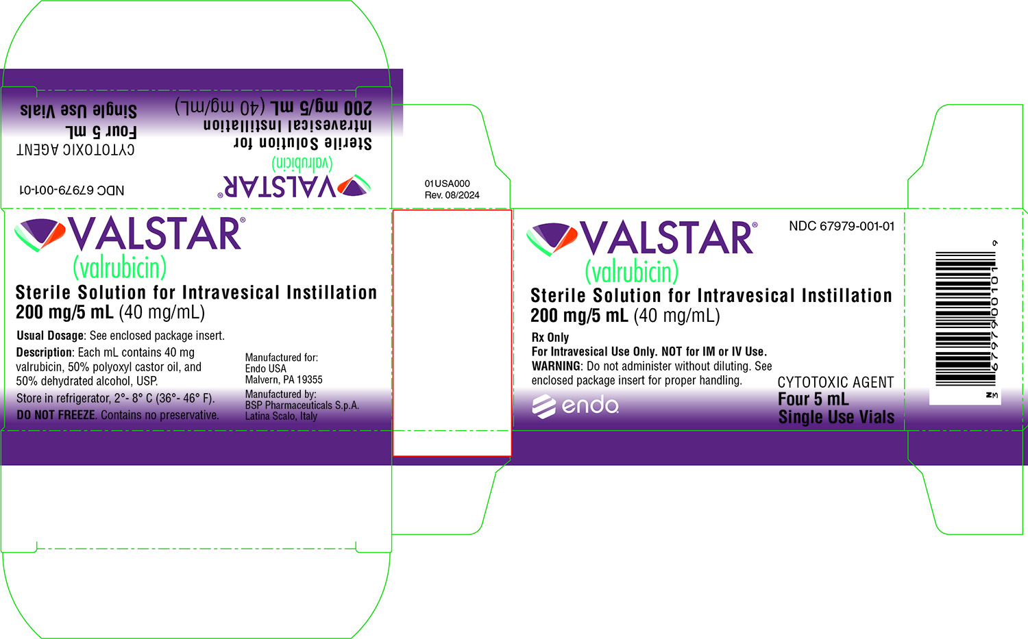 This an image of Valstar Sterile Solution for Intravesical Instillation 200 mg/5mL (40mg/mL) carton.