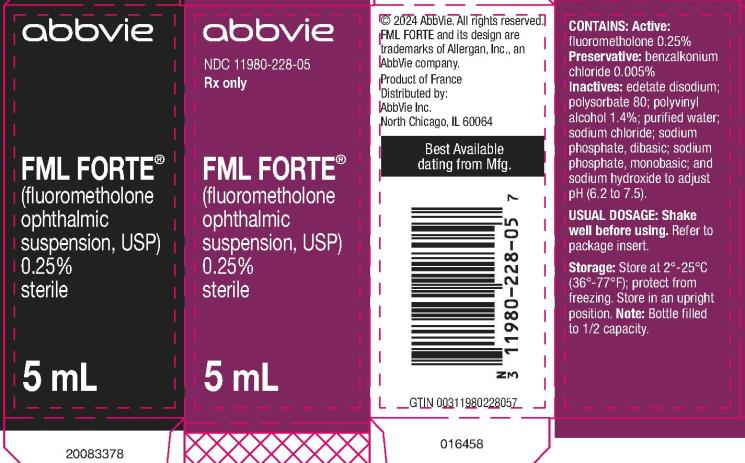 NDC 11980-228-05
Rx only
FML FORTE®
(fluorometholone 
ophthalmic 
suspension, USP) 
0.25%
Sterile
5 mL
