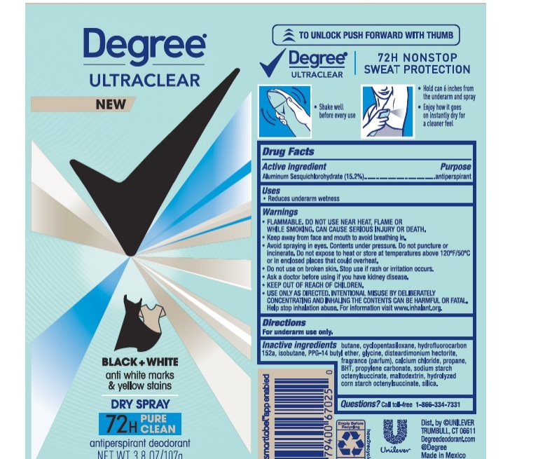 Degree Black White Pure Clean Dry Spray AP Deo