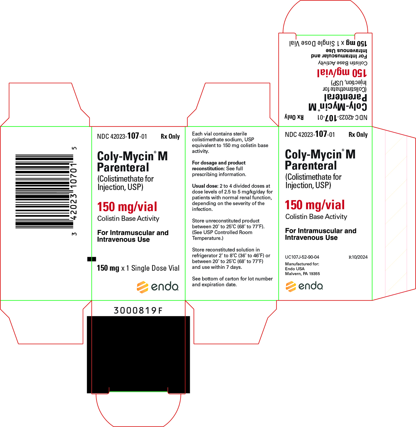 This is an image of Coly-Mycin® M Parenteral 150/vial Colistin Base Activity 150 X 1 Single Dose Vial Carton.