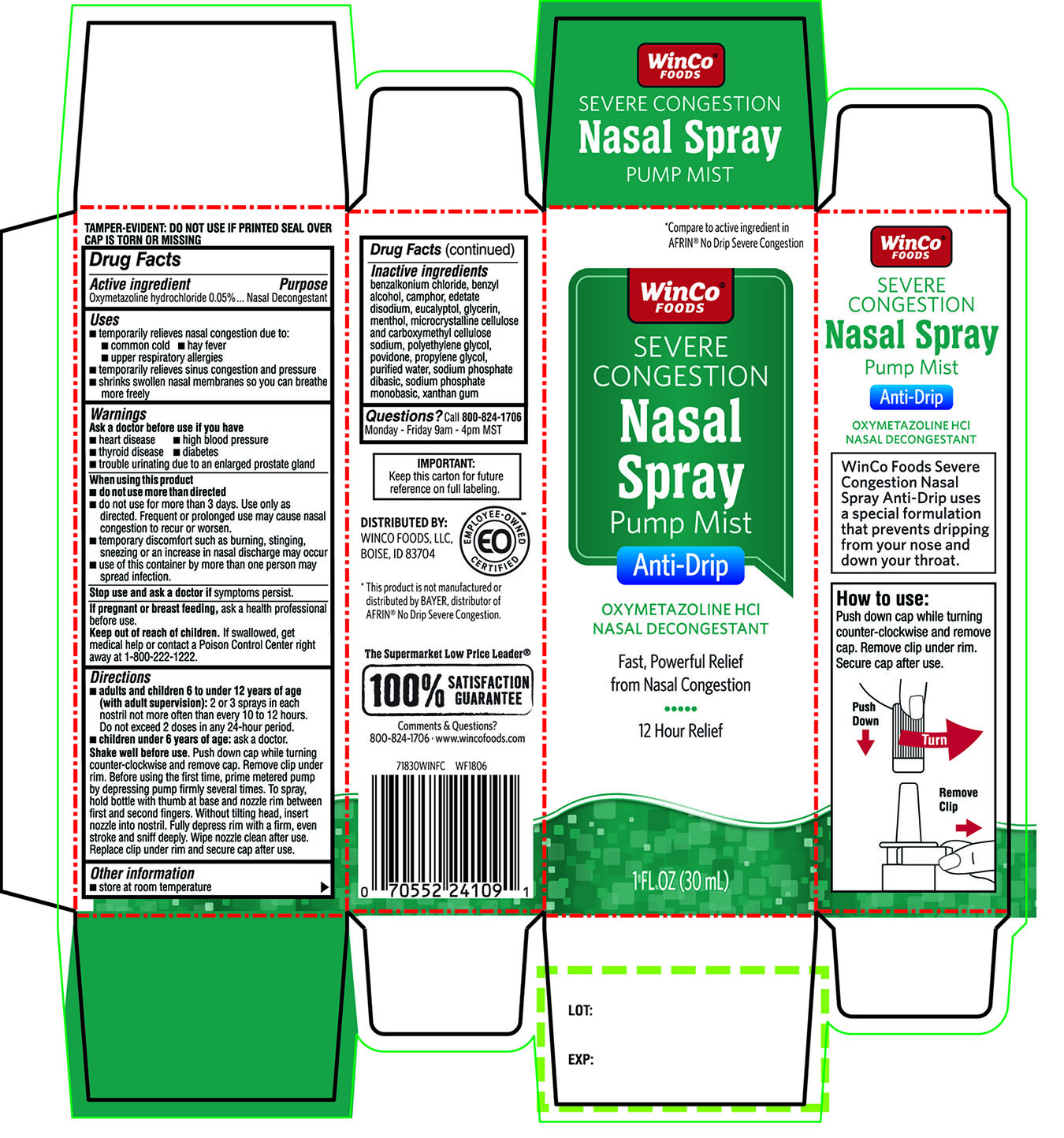 WinCo FOODS Severe Congestion Nasal Spray Pump Mist  Anti - Drip 1 FL OZ (30 mL)