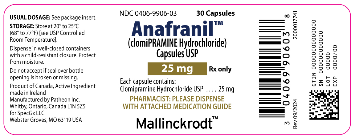 Anafranil 25 mg Bottle Label