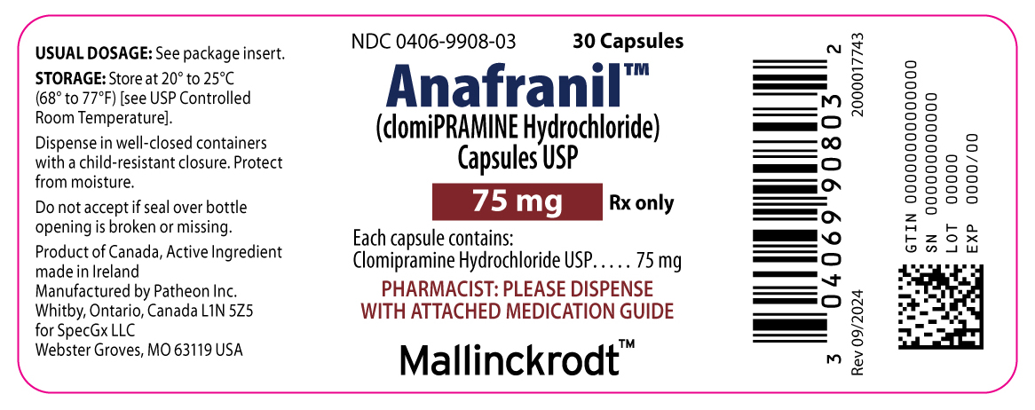 Anafranil 75 mg Bottle Label