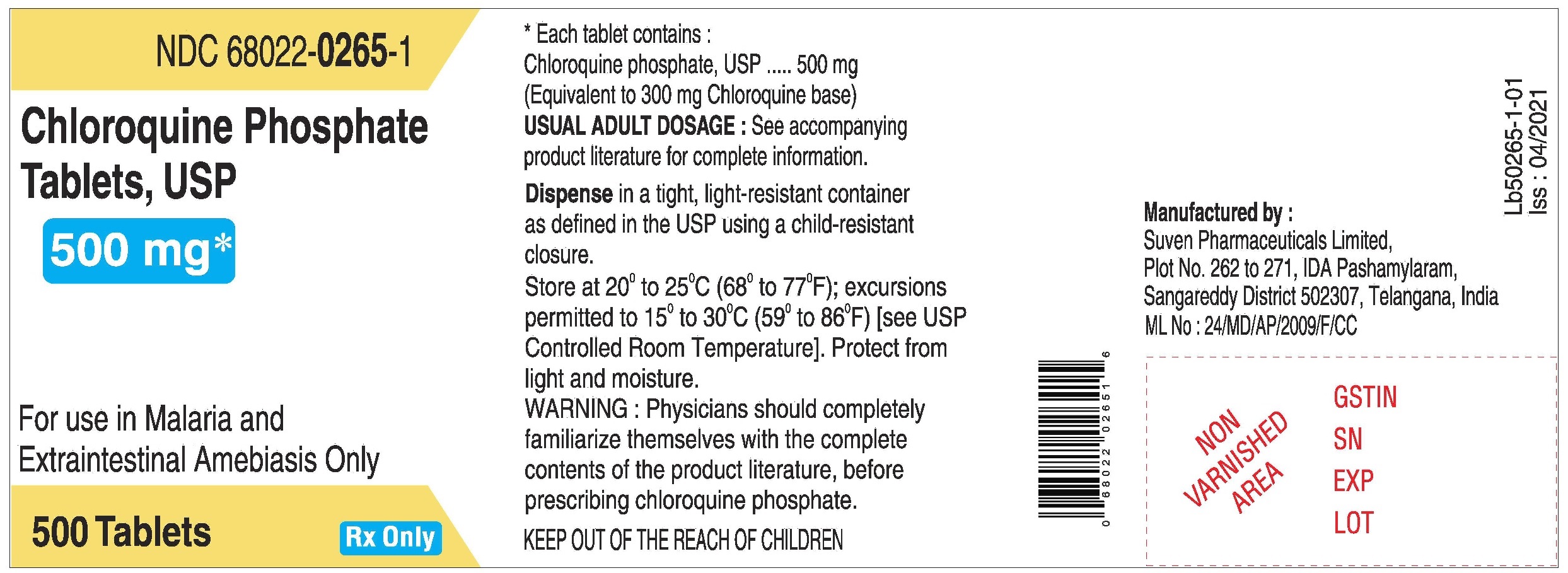 Chloroquine Phosphate Tablets, USP