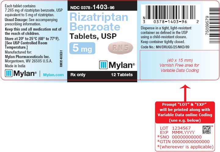 Rizatriptan Benzoate Tablets 5 mg Bottle Label
