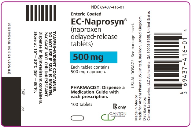 PRINCIPAL DISPLAY PANEL NDC 69437-416-01 EC- Naprosyn (naproxen delayed- release tablets) 500 mg 100 Tablets Rx Only