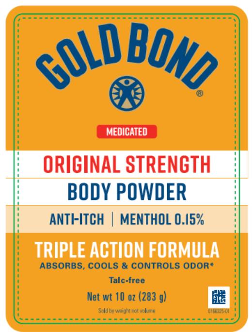 GOLD BOND
ORIGINAL STRENGTH
BODY POWDER
Net wt 10 oz (283 g)
