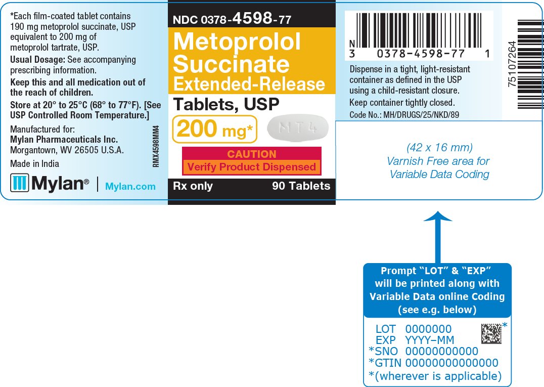 Metoprolol Succinate Extended-Release Tablets, USP 200 mg Bottle Label